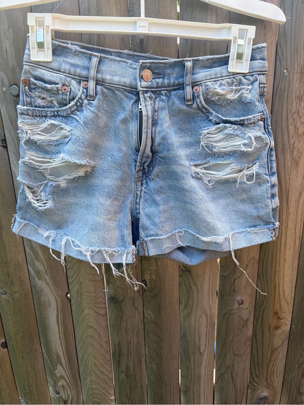 American Eagle Outfitters Light Blue Distressed Denim Shorts